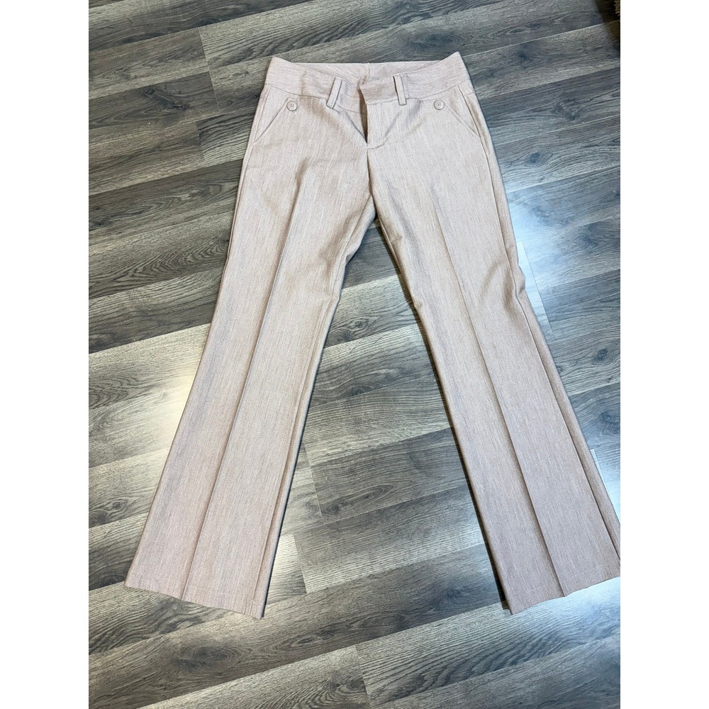 Womens Tan Heathered Straight Leg Dress Pants Mid Rise Office Trousers